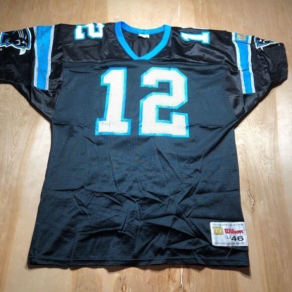 Vintage Kerry Collins Carolina Panthers Jersey Sz 46 Large MADE IN‎ USA Wilson - Picture 4 of 7